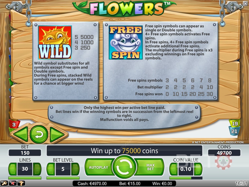 Spins gratuits et Wilds Informations sur les fleurs