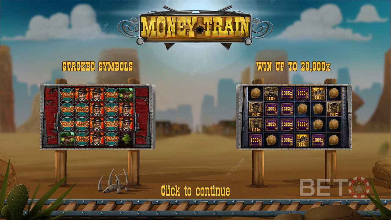 Amusez-vous à poursuivre un gain maximum de 20 000 fois votre mise dans la machine à sous en ligne Money Train.