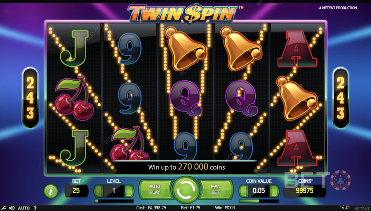 Twin Spin - Un jeu simple avec des symboles comme des cloches, des cerises et d