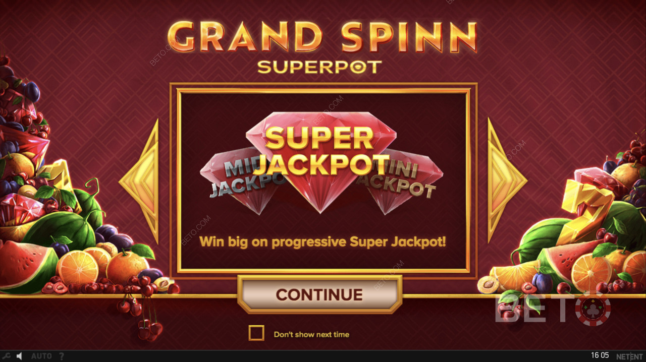 Le super jackpot progressif est déclenché dans le superpot Grand Spinn.