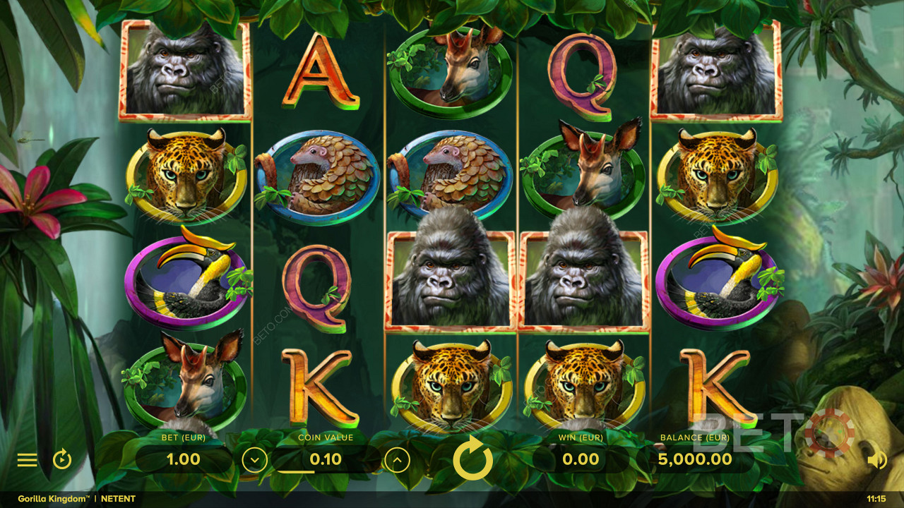 Symboles basés sur les animaux sauvages dans la machine à sous en ligne Gorilla Kingdom