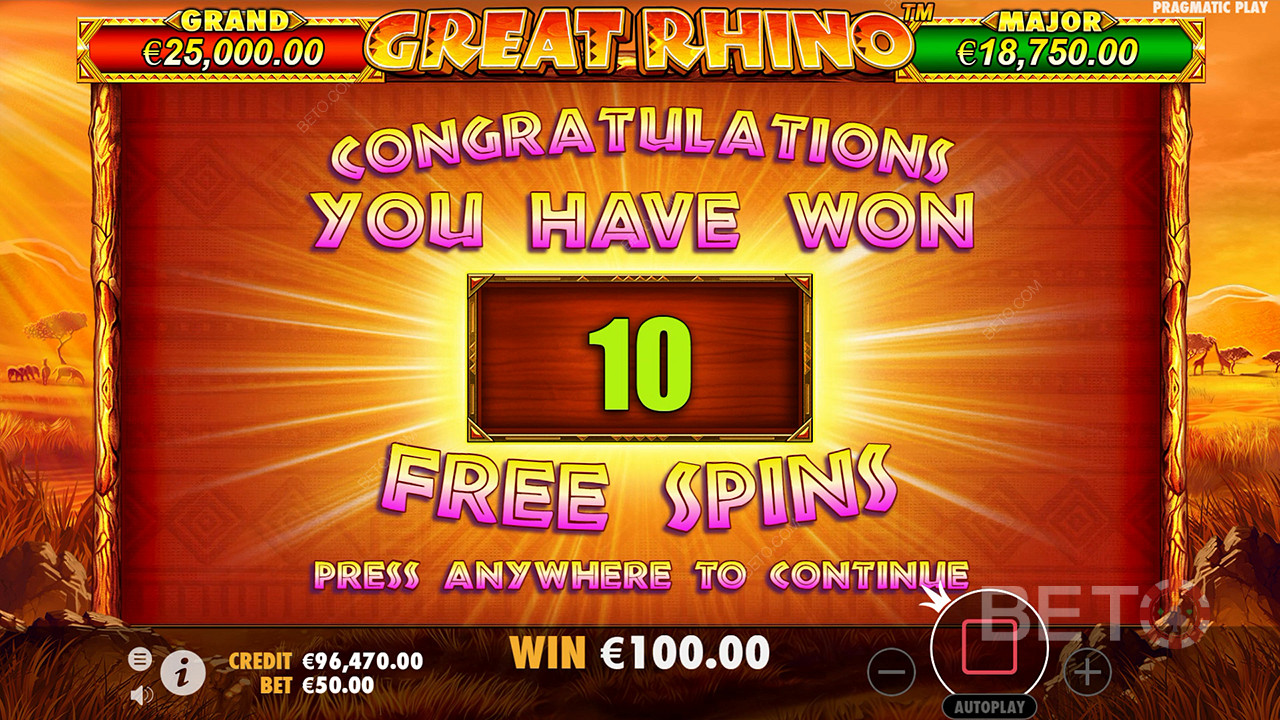Gagnez 500x votre mise dans la machine à sous en ligne Great Rhino!