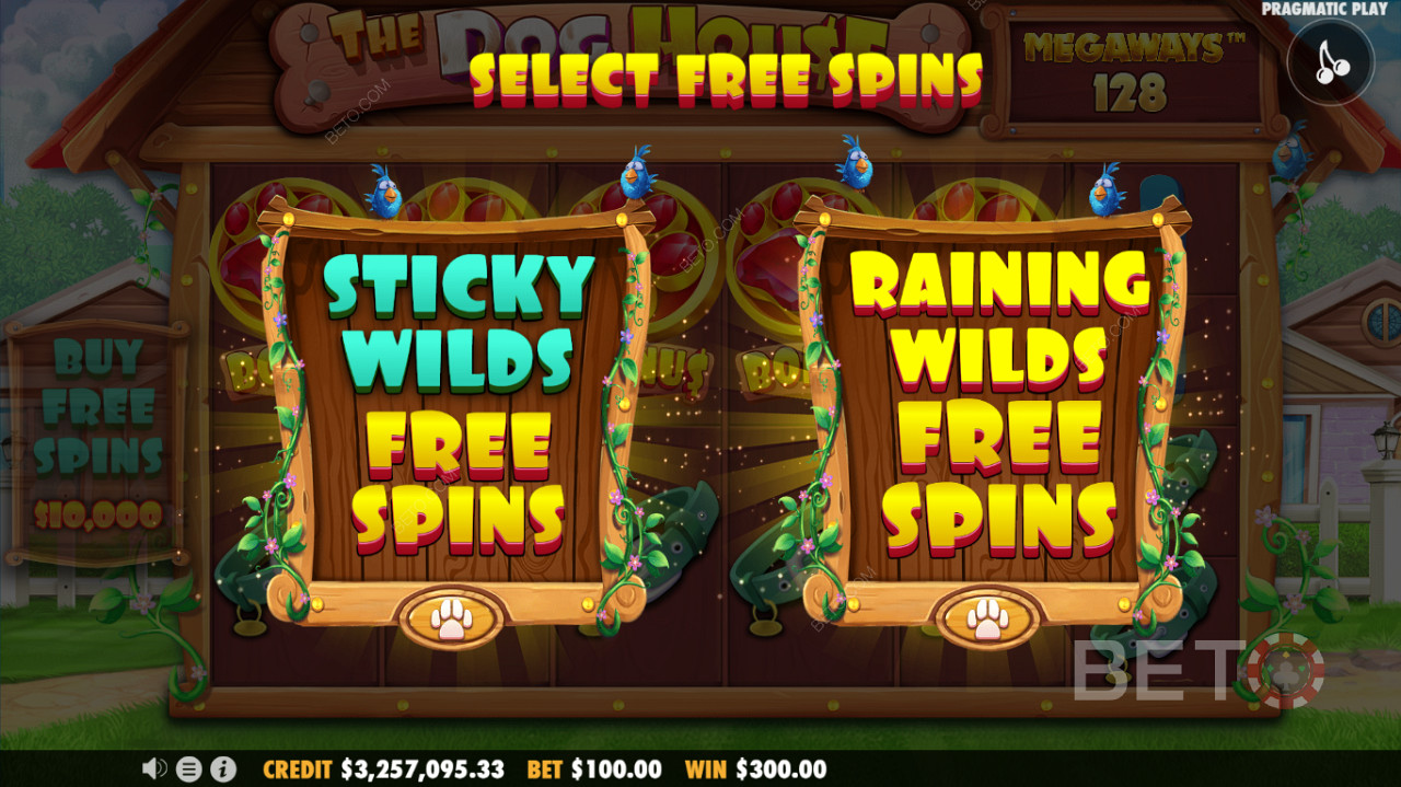 Deux modes de tours gratuits sont disponibles : tours gratuits Sticky Wilds ou Raining Wilds.