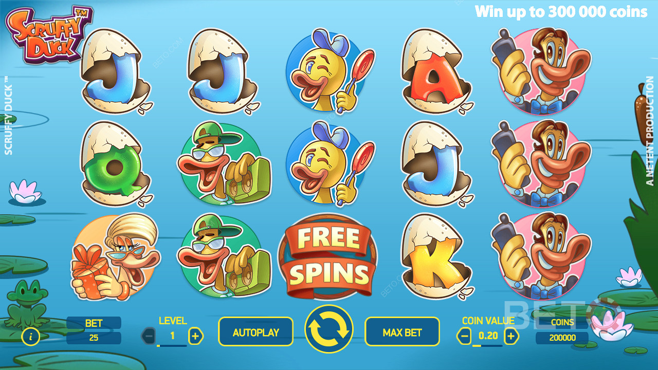 Scruffy Duck vous offre 5 fonctions distinctes de tours gratuits.