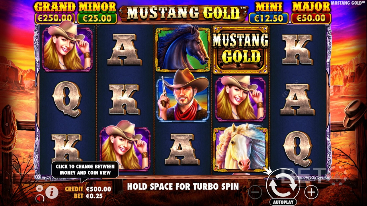 Le symbole Wild est le logo du jeu dans la machine à sous en ligne Mustang Gold.