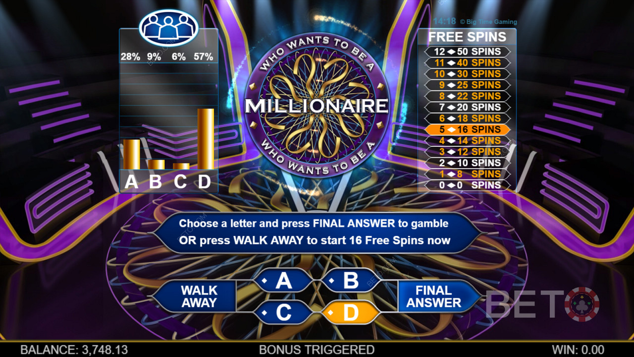 Who Wants To Be A Millionaire Megaways - Le temps presse, demandez au public ou appelez un ami si vous voulez être le prochain millionnaire!