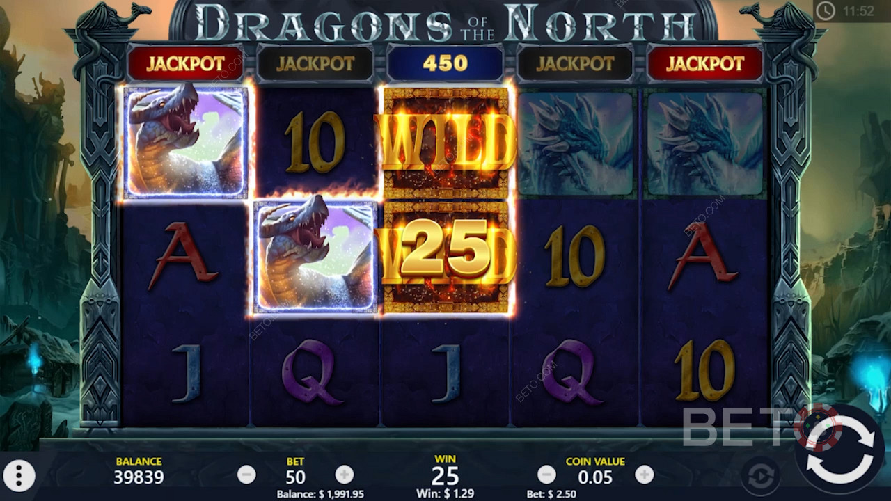 Les symboles Wild vous aident à créer plus de gains dans la machine à sous en ligne Dragons of the North.