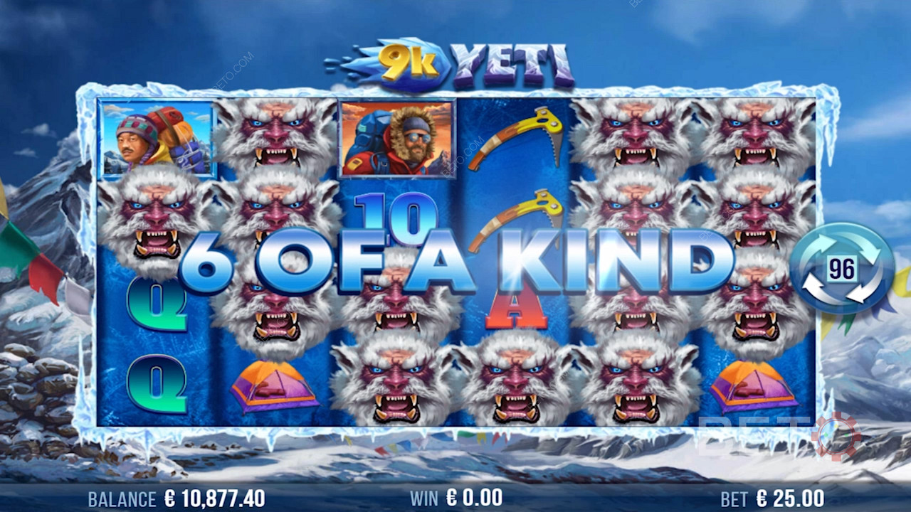 Obtenez une combinaison de six cartes et gagnez gros à la machine à sous en ligne 9k Yeti.