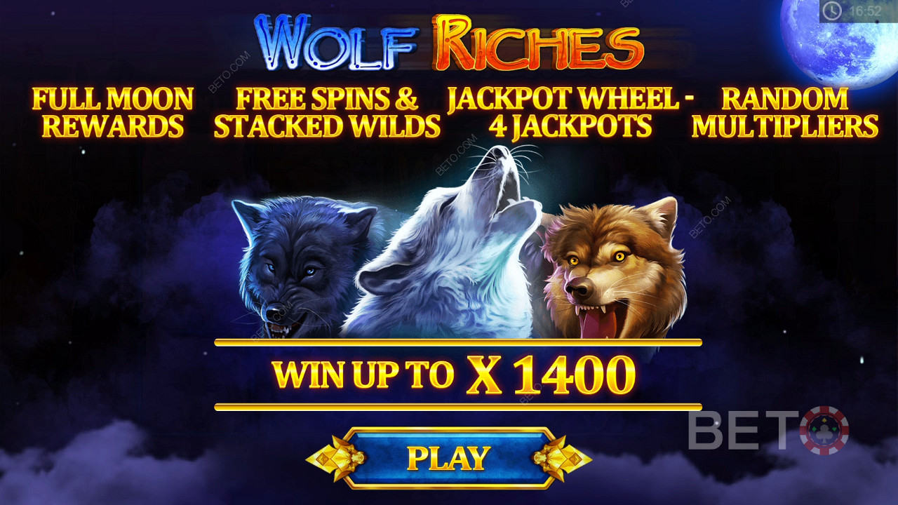 Tours gratuits, multiplicateurs, jackpots et Wilds superposés dans la machine à sous Wolf Riches.