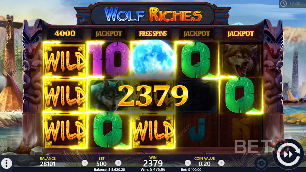 Tours gratuits et gain de Wild dans la machine à sous en ligne Wolf Riches