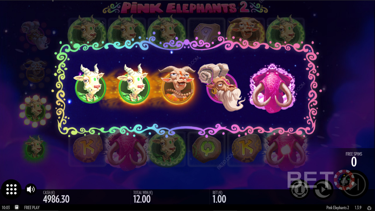 Des symboles sympas pour améliorer le bonus dans Pink Elephants 2
