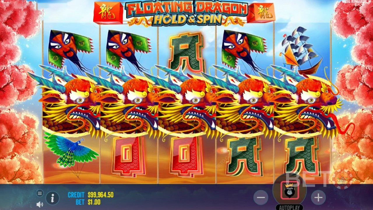 Floating Dragon est une machine à sous vidéo de Reel Kingdom avec 5 rouleaux, 3 rangées et 10 lignes de paiement.
