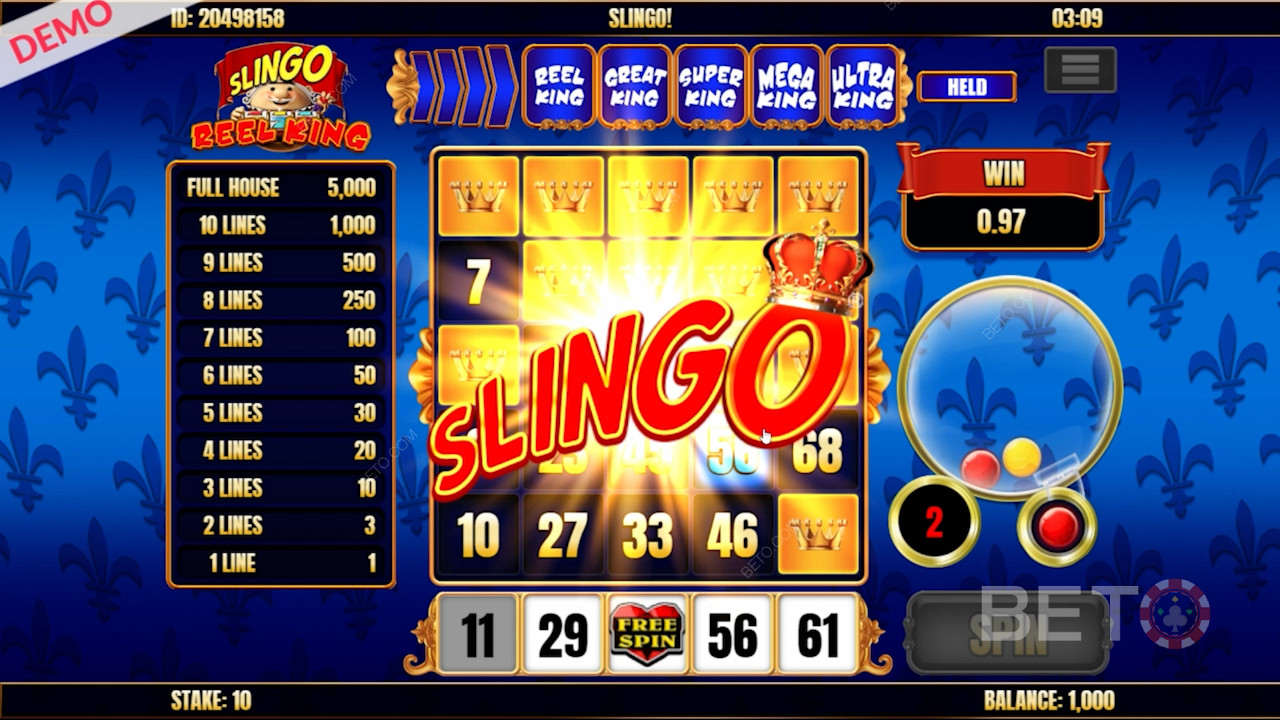 Slingo dans la machine à sous Slingo Reel King