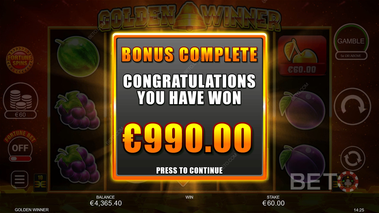 Gagnez 2 500x votre mise dans la machine à sous Golden Winner!