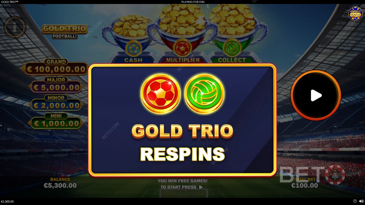 Les fonctions bonus expliquées dans Gold Trio : Football! par Playtech