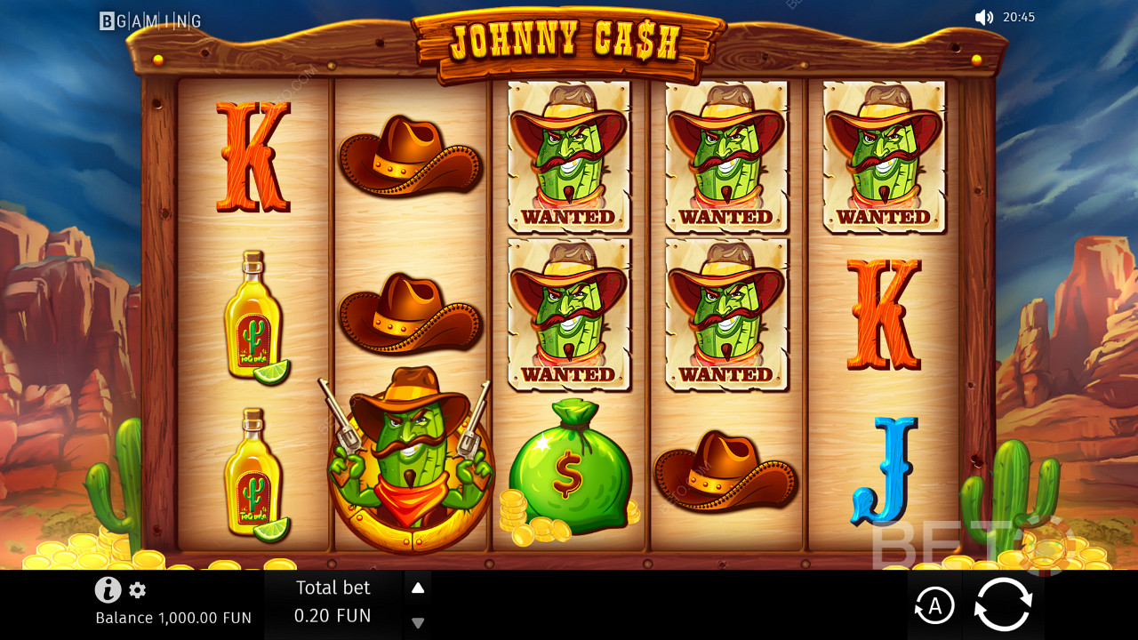 La grille de jeu classique de Johnny Cash avec 5 rouleaux et 3 rangées.