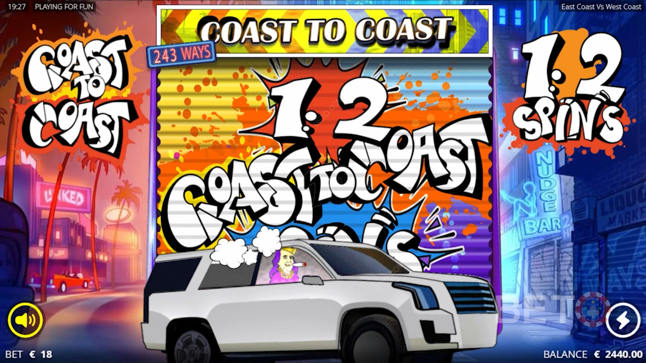 Profitez des tours Coast to Coast en faisant apparaître 5 symboles bonus sur les rouleaux.