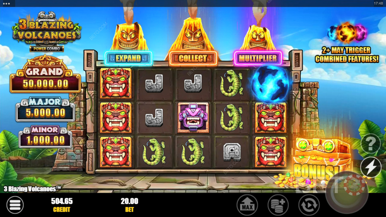 3 Blazing Volcanoes Power Combo Revue par BETO Slots