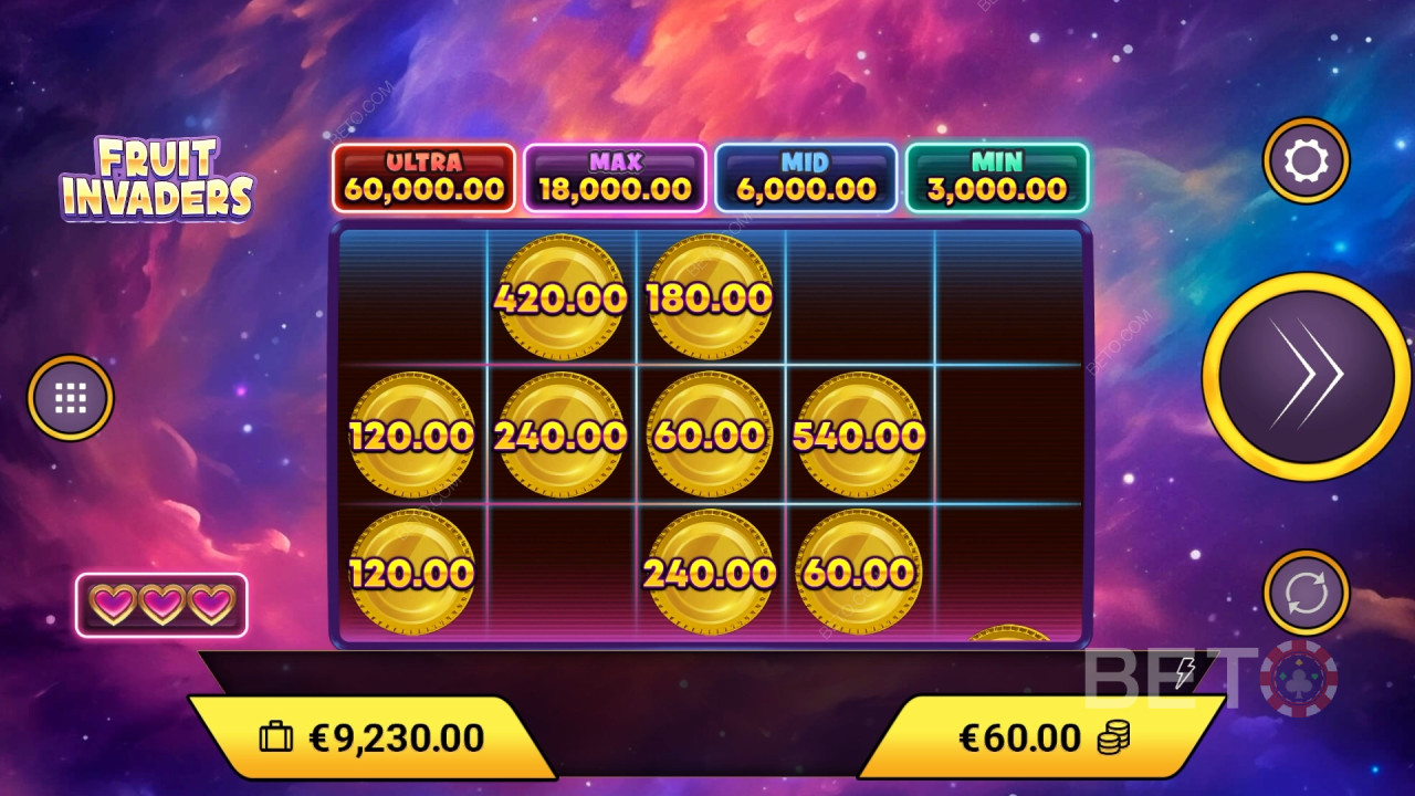 Fonctionnalités bonus expliquées dans Fruit Invaders d