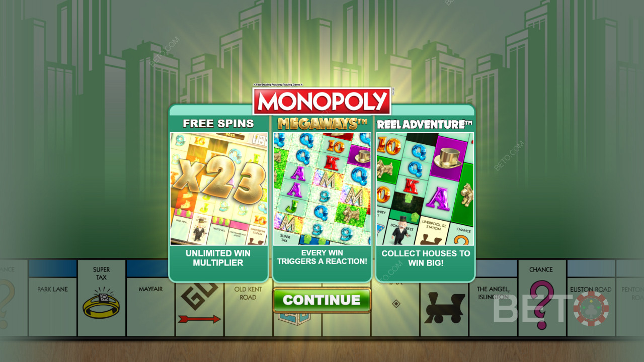 Écran de démarrage du Monopoly Megaways
