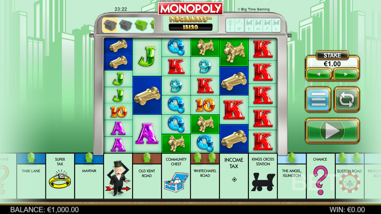 Grille de jeu Megaways dans Monopoly Megaways