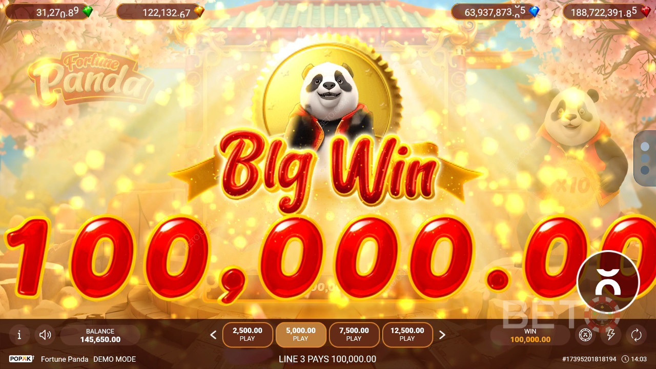 Gagnez 2 500 fois votre mise à la machine à sous Fortune Panda en ligne!