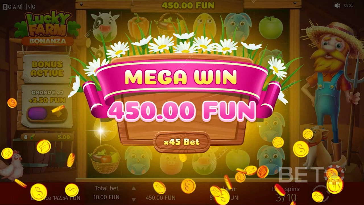 Gagnez de doux bonus dans le jeu de casino Lucky Farm Bonanza.