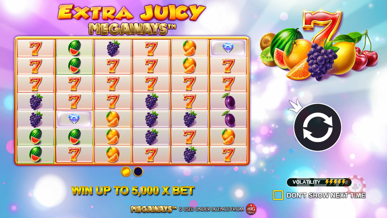 Jouez à Extra Juicy Megaways et gagnez un prix en espèces maximum de 5 000x.
