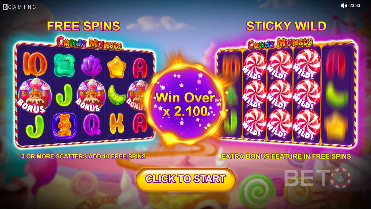 Jouez à la machine à sous Candy Monsta - maintenant pour avoir une chance de gagner des prix en espèces d