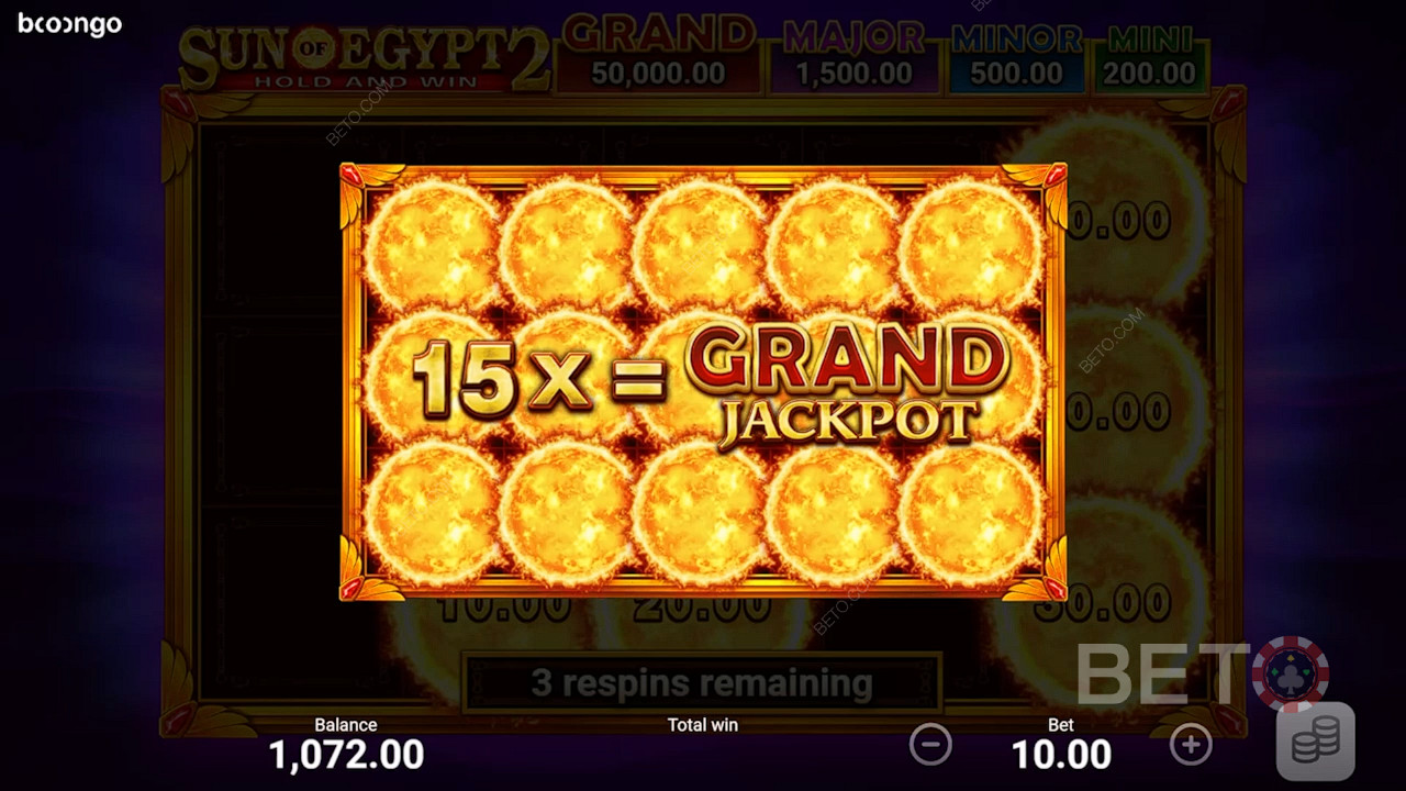 Gagnez le Grand Jackpot en remplissant toutes les positions du jeu bonus.