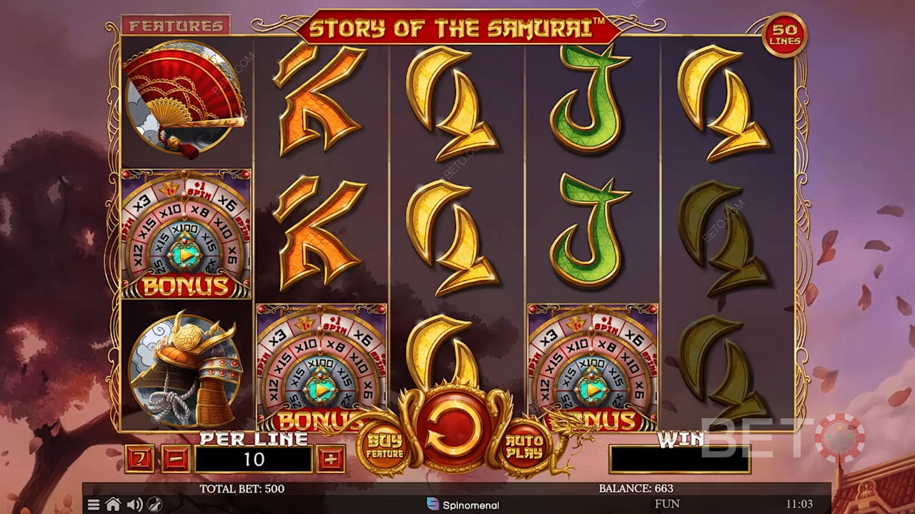 3 symboles bonus ou plus déclenchent le jeu bonus de la machine à sous Story of The Samurai.
