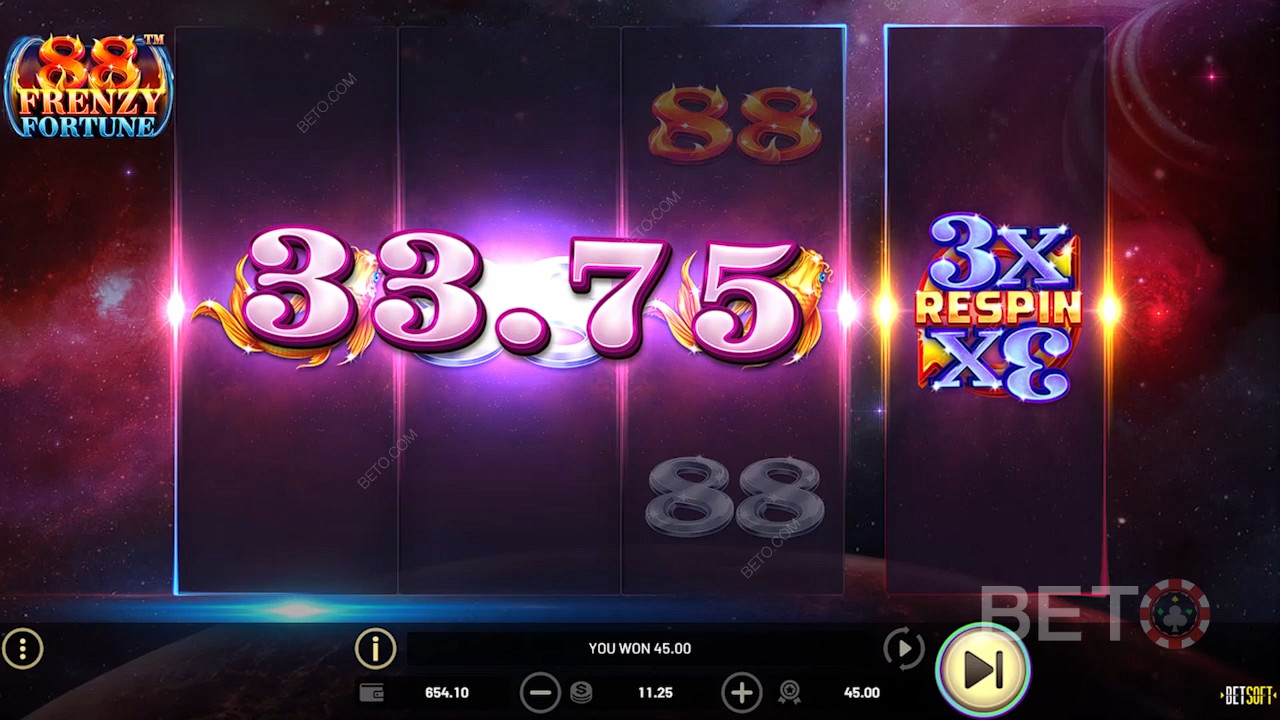 Le Bonus Frenzy sur le quatrième rouleau compte sur votre chance pour gagner gros avec des bonus aléatoires.