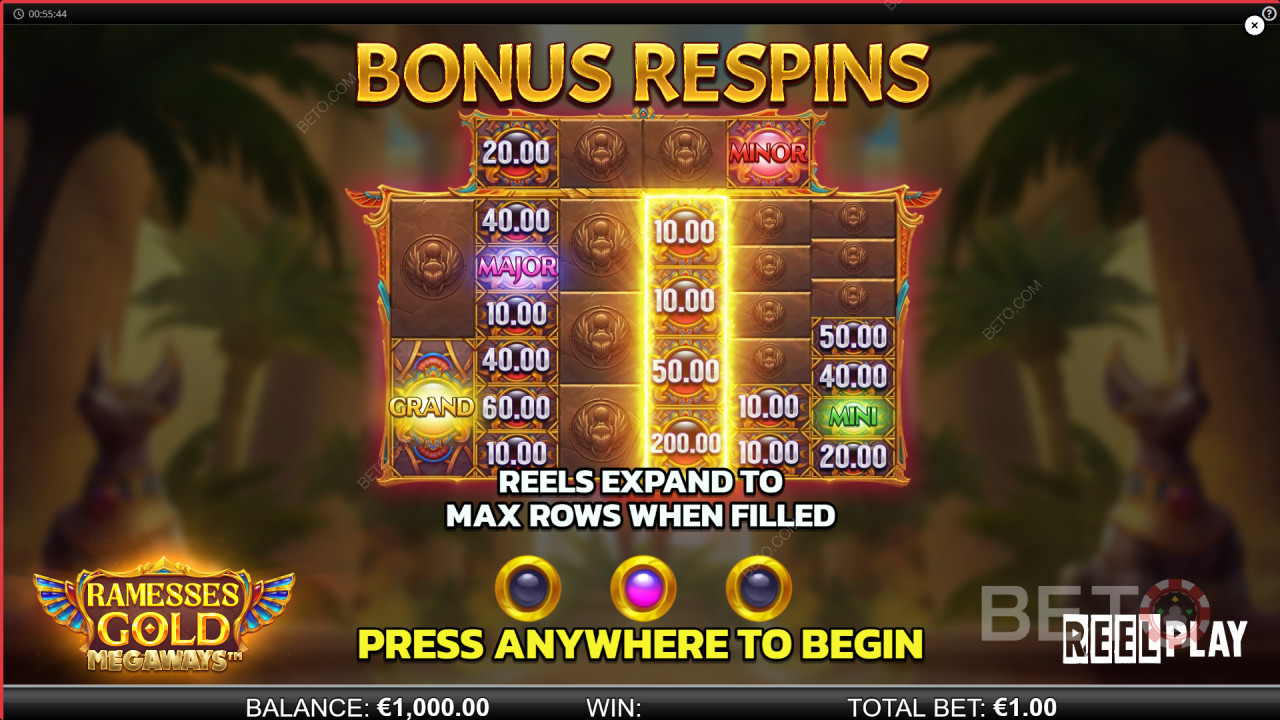 Les bonus expliqués dans Ramesses Gold Megaways par Reel Play