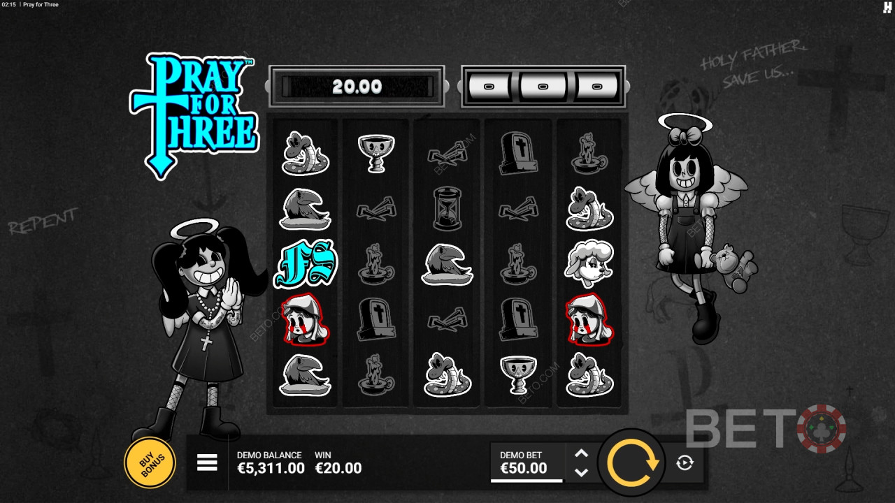 Les bonus expliqués dans Pray For Three par Hacksaw Gaming
