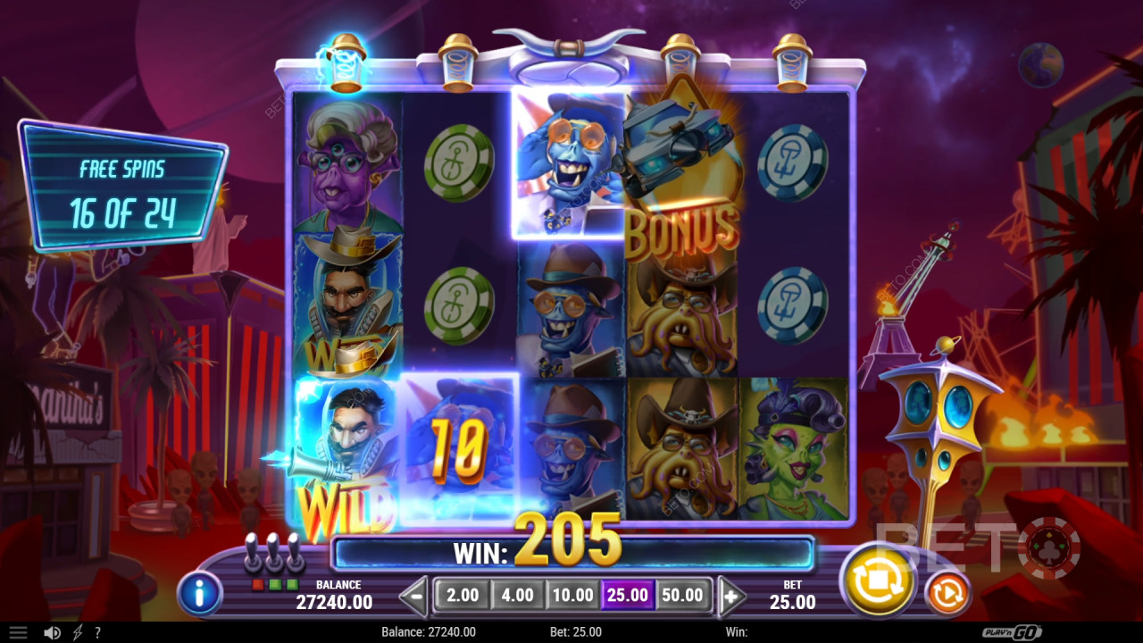 Les fonctions bonus expliquées dans Invading Vegas Revenge on Mars par Play