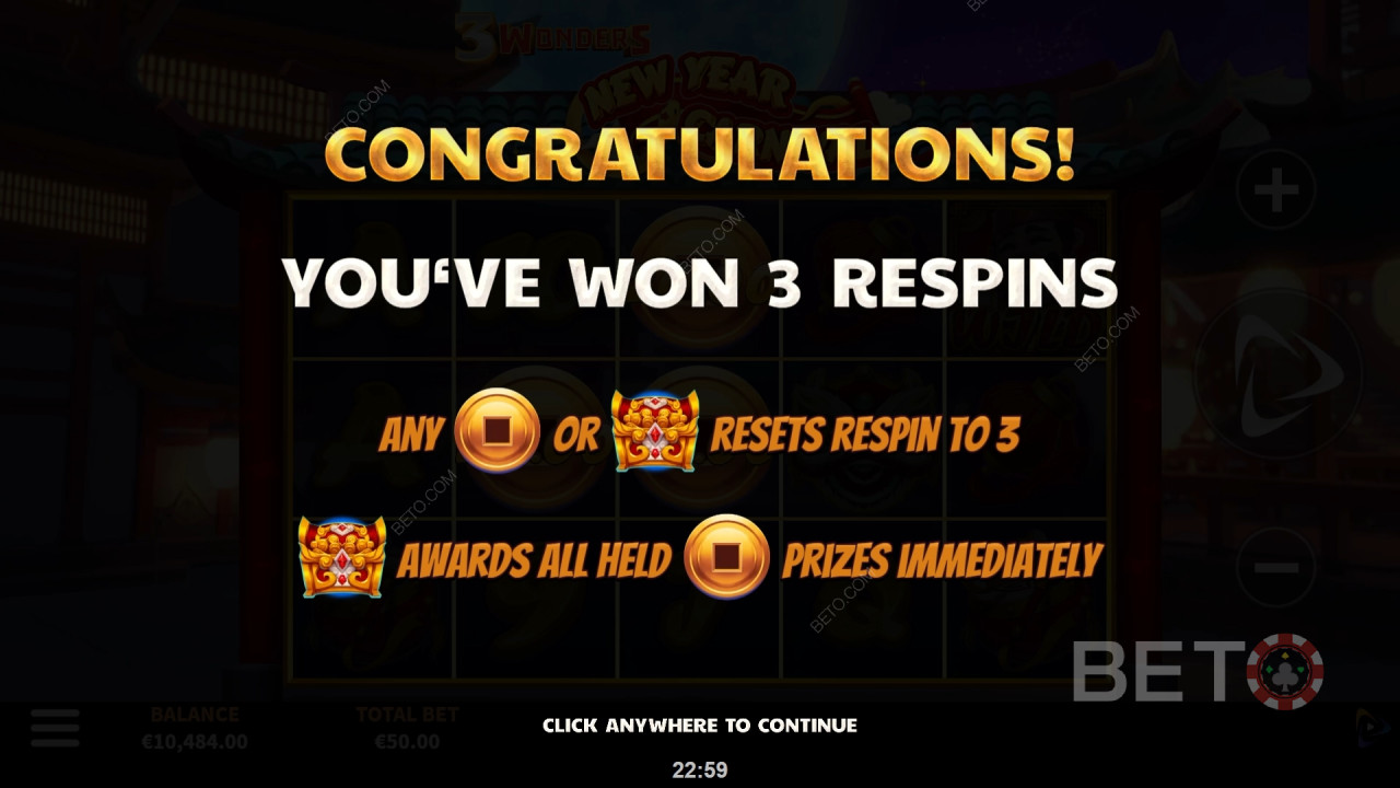 Les bonus expliqués dans 3 Wonders New Year Carnival par Boomerang Studios