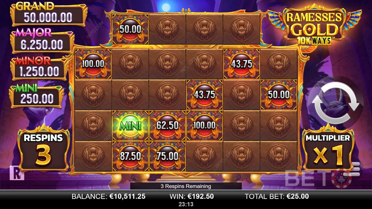 Gagnez 9 065x votre mise dans la machine à sous Ramesses Gold 10K Ways!
