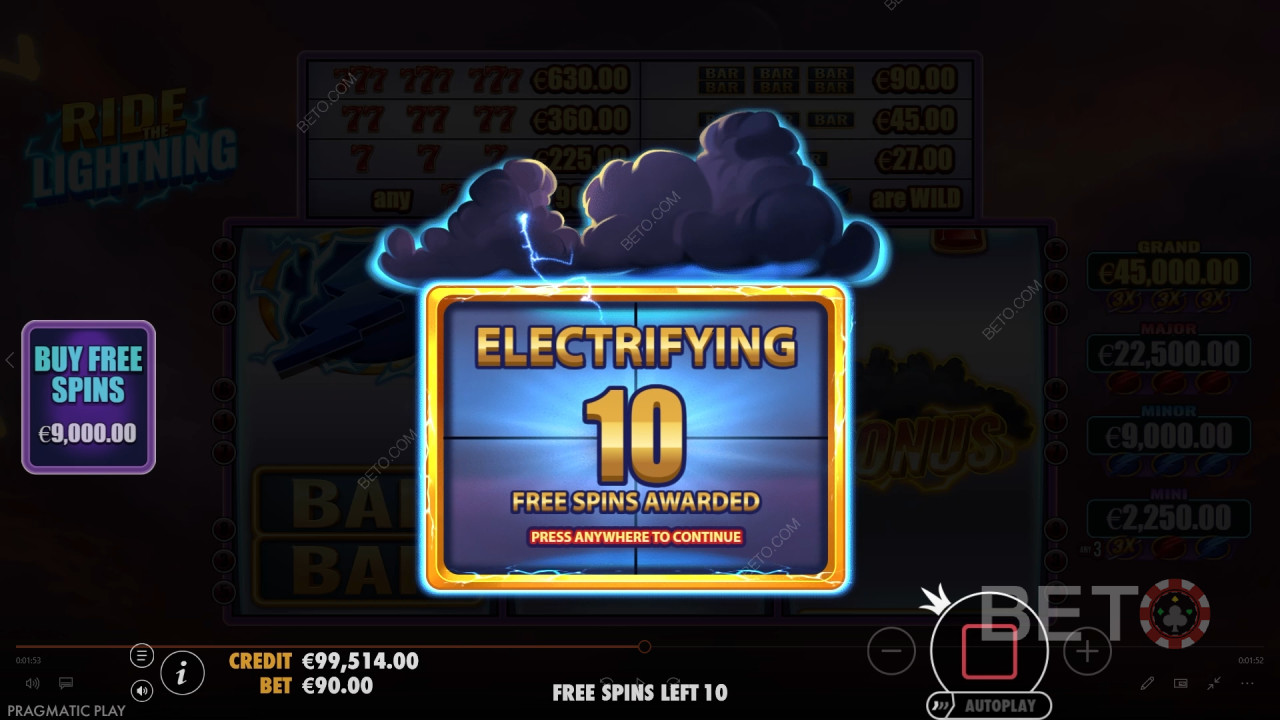 Les bonus expliqués dans Ride the Lightning par Pragmatic Play
