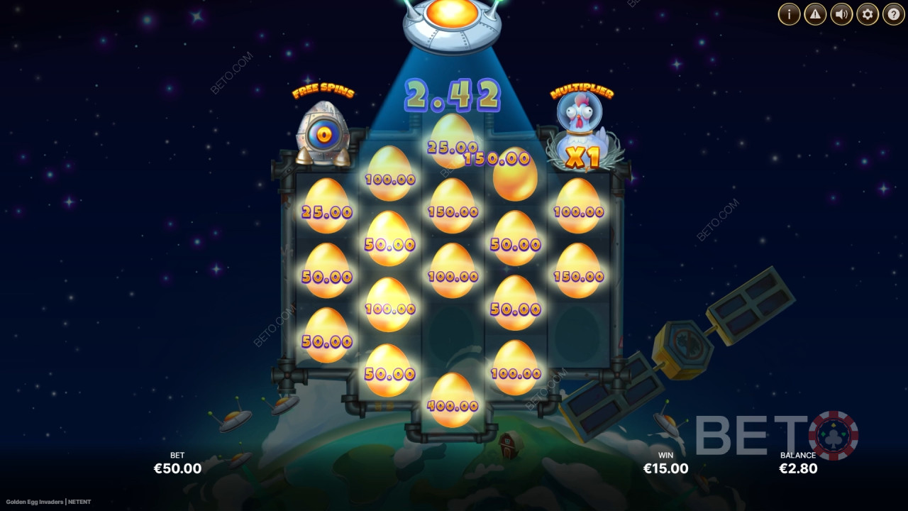 Gagnez votre mise dans la machine à sous Golden Egg Invaders!