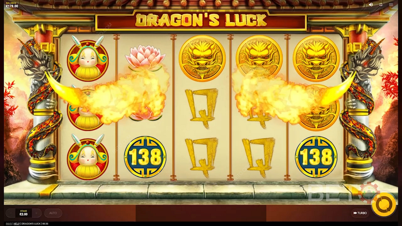 Le dragon souffle du feu et de la chance dans vos spins pour des gains garantis.