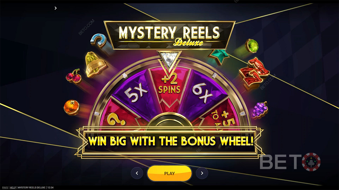 Faites tourner la roue des bonus et gagnez des récompenses massives dans la machine à sous Mystery Reels Deluxe.