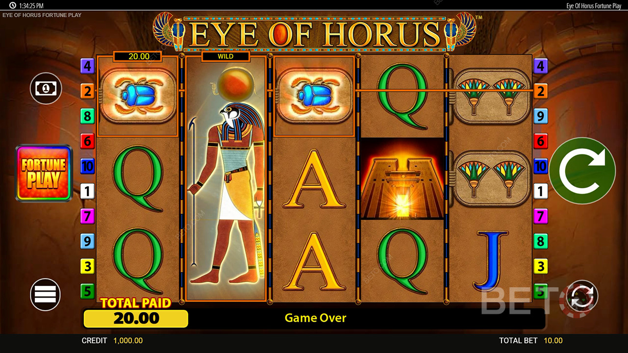 Gagnez 50 000x votre mise à la machine à sous en ligne Eye of Horus Fortune Play!