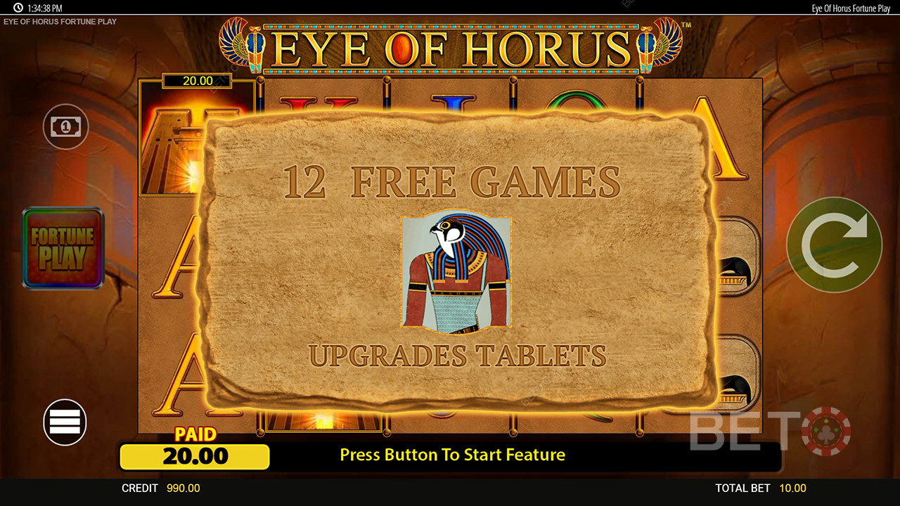 Les fonctions bonus expliquées dans Eye of Horus Fortune Play by Blueprint