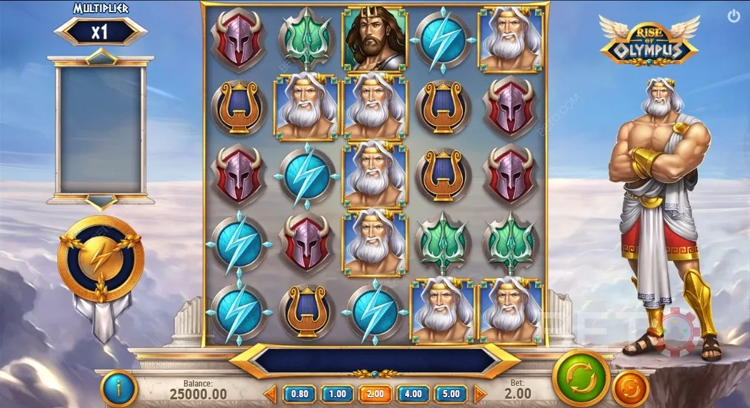 Jouez à Rise of Olympus qui vous offre 3 fonctions bonus et des symboles de Dieu.