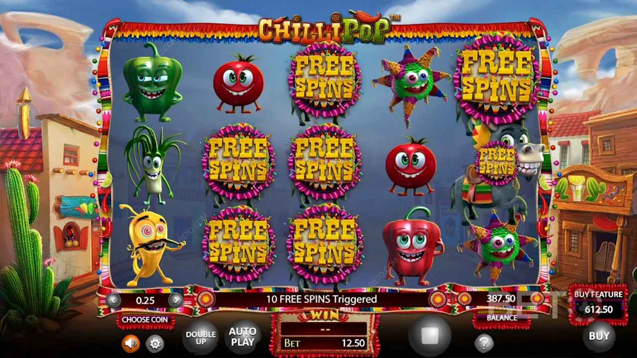 Exemple de jeu de la machine à sous vidéo ChilliPop sur le thème du Mexique