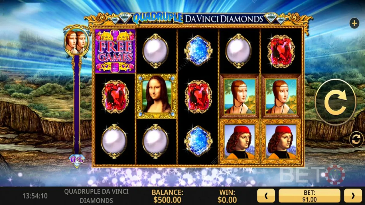 Gameplay de la machine à sous en ligne " Quadruple Da Vinci Diamonds ".