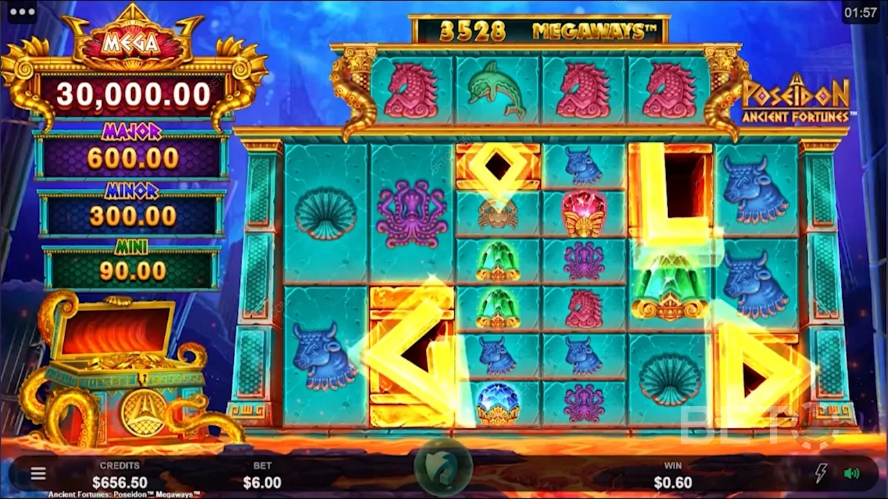 Gameplay de Ancient Fortunes : Poseidon Megaways machine à sous vidéo